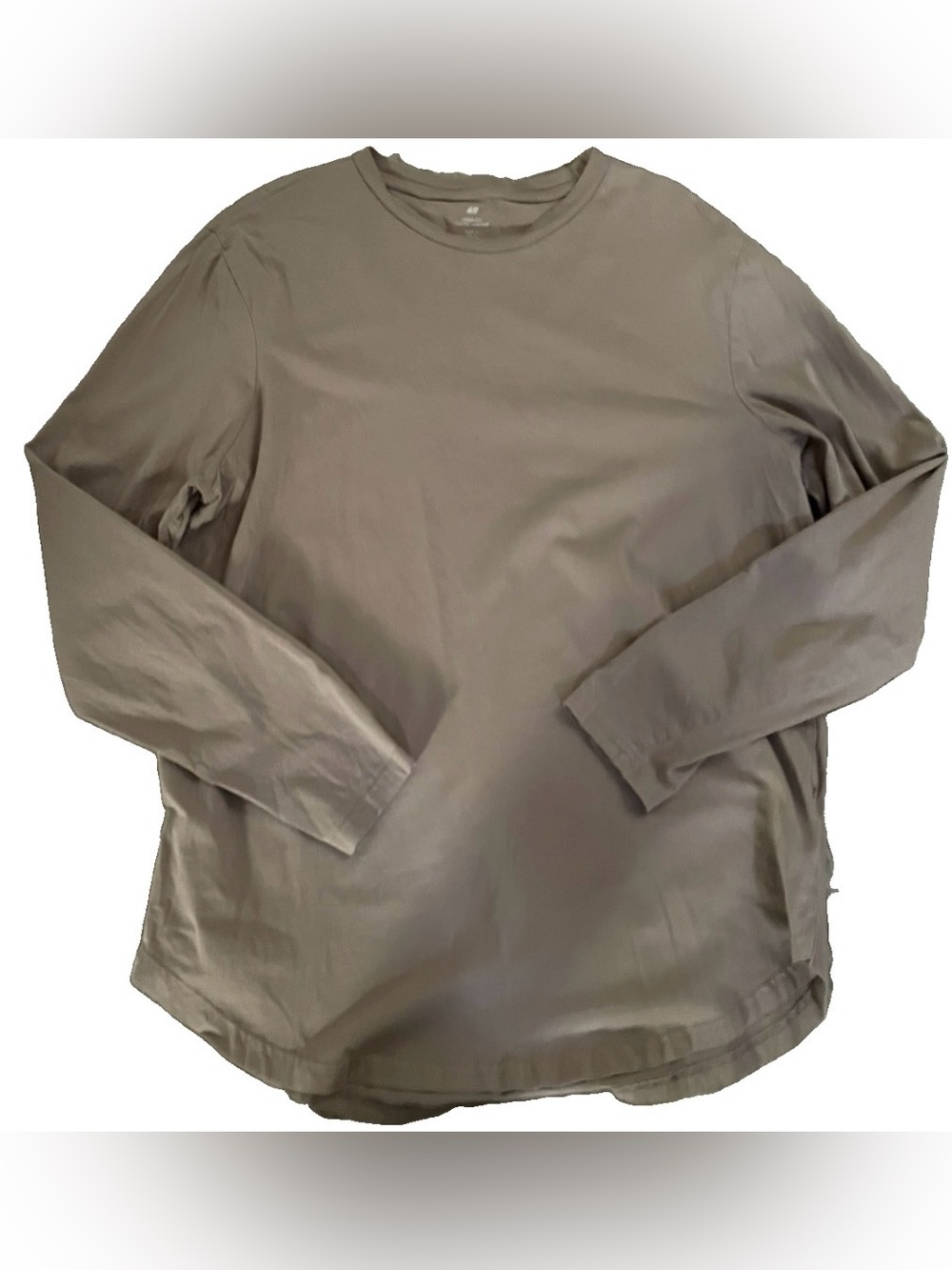 H&M Taupe COTTON Long Fit Men’s Crewneck Long Sleeve T-SHIRT Size Large